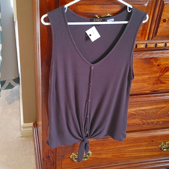 NWT Queen Bees Sleeveless Gray Waffle Knit. with Waist Tie Size XL - Picture 2 of 7